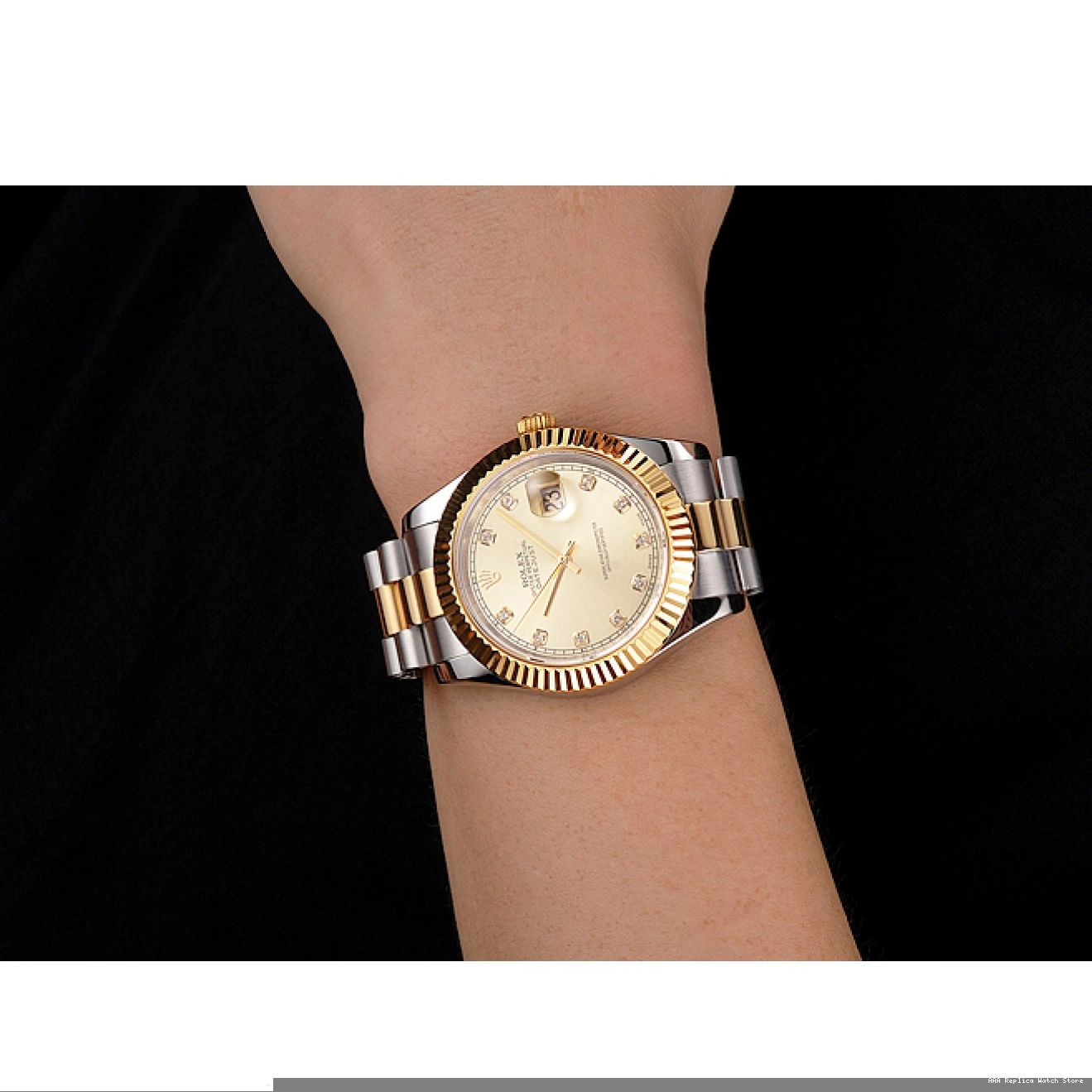 Aaa replica watch Swiss Dial Bracelet Tone Steel Datejust Bezel Case Rolex Stainless Two And Gold 0705